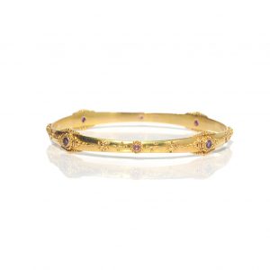 Peace Bangle, 22 ct Gold with pink amethysts and pink tourmaline D279