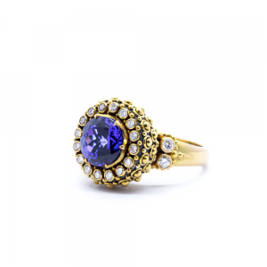 Tanzanite Chalice Ring with diamond set in gold bn10