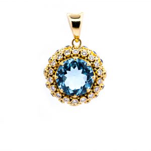 Blue Topaz Boudoir pendent with Diamonds set in gold bn 20