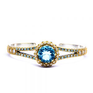 Blue Topaz boudoir bangle. 22ctGold with diamonds -BN 17