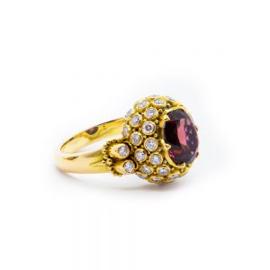 Pink Rubellite Tourmaline princess ring with diamond set in gold km89