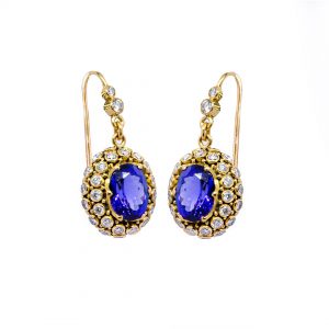 Tanzanite Princess Earrings with Diamonds set in Gold sb03