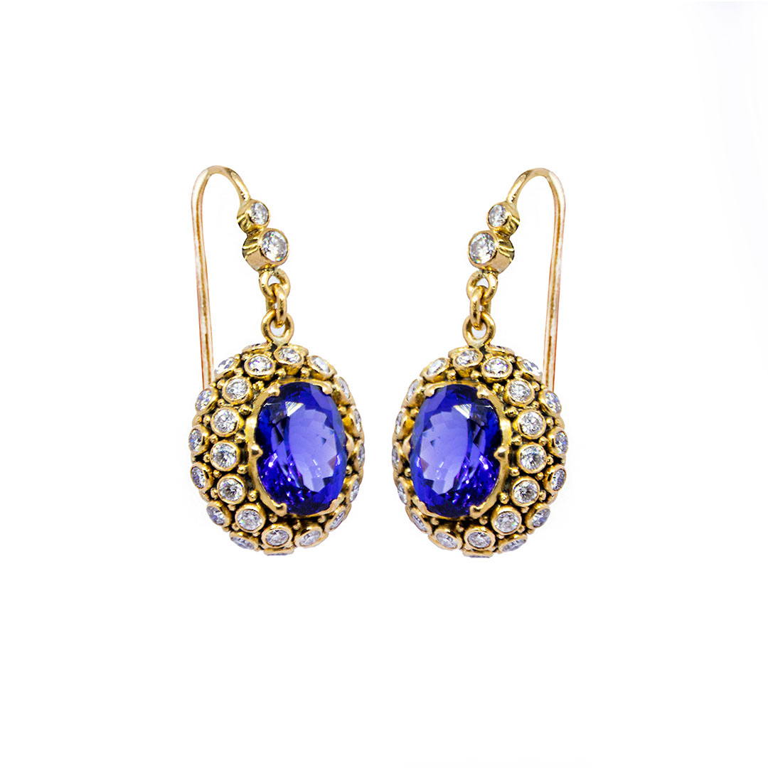 Tanzanite Princess Earrings with Diamonds set in Gold sb03