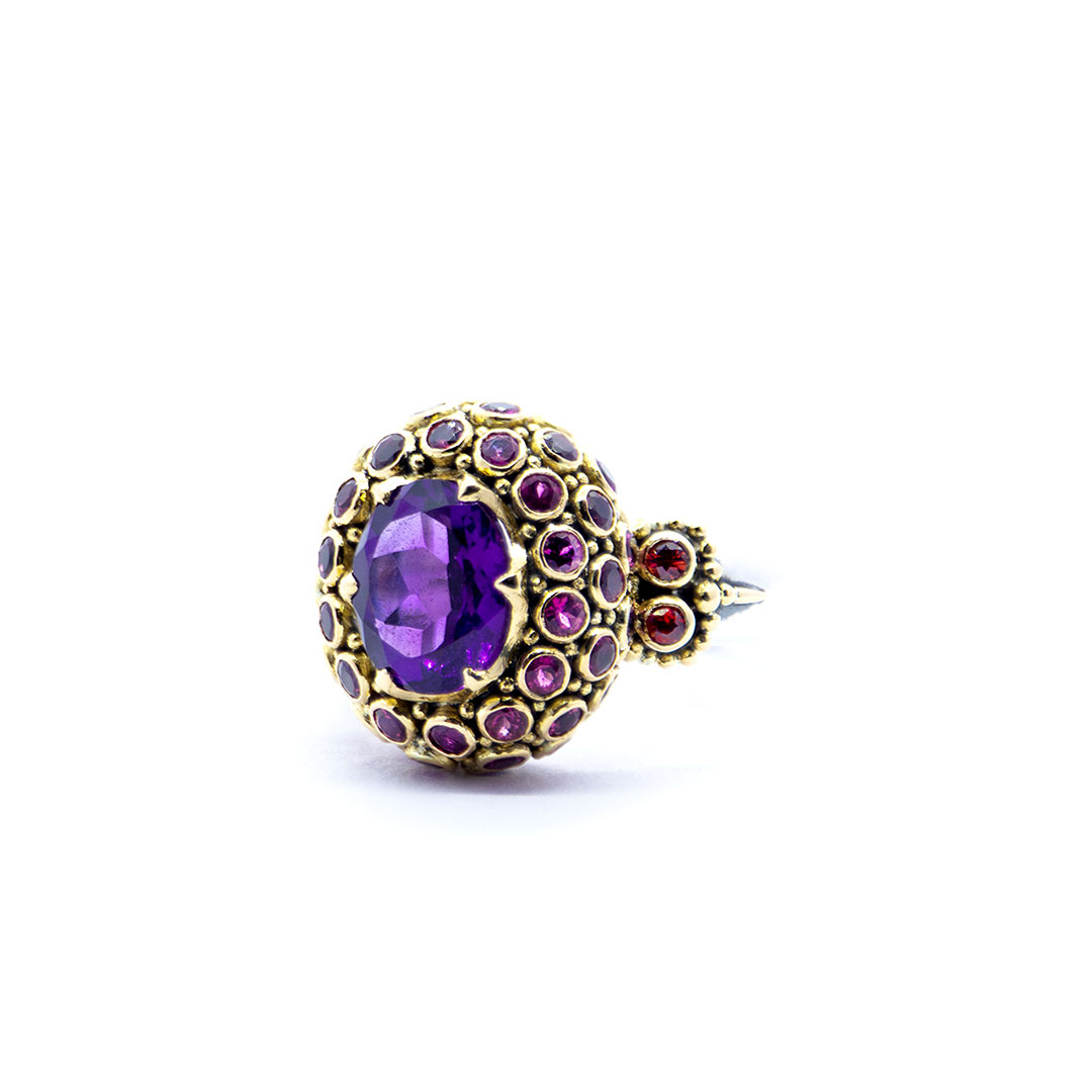 Amethyst princess ring with pink tourmalines S729