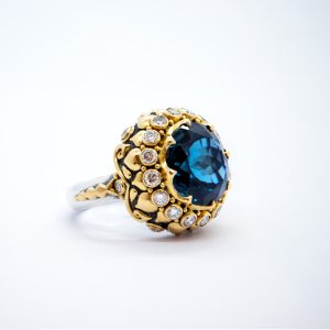 Blue Topaz Boudoir ring with diamonds  BN251