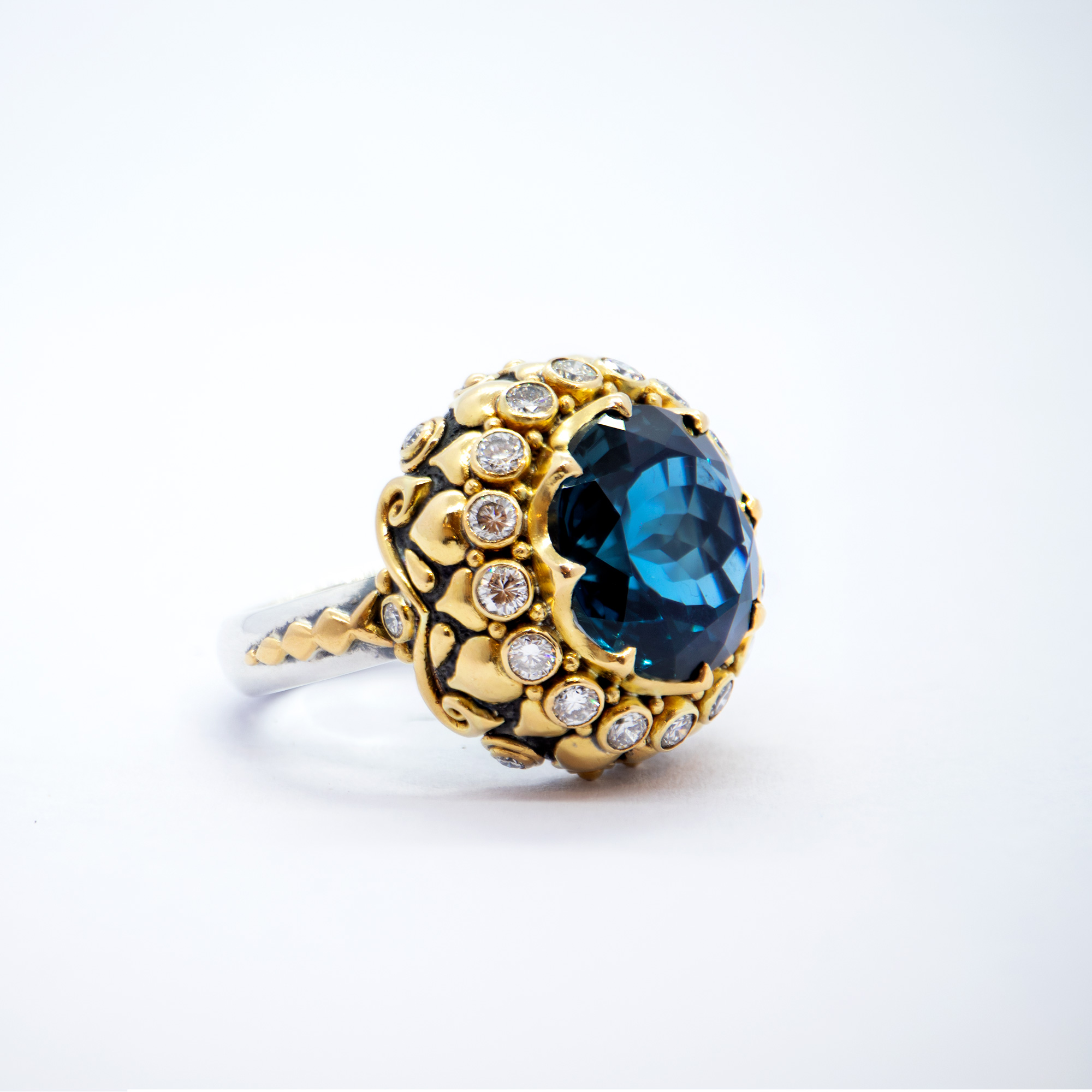 Blue Topaz Boudoir ring with diamonds  BN251