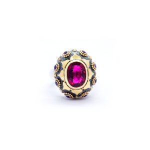 Pink Rubellite Tourmaline and Amethyst Lotus ring -SB45