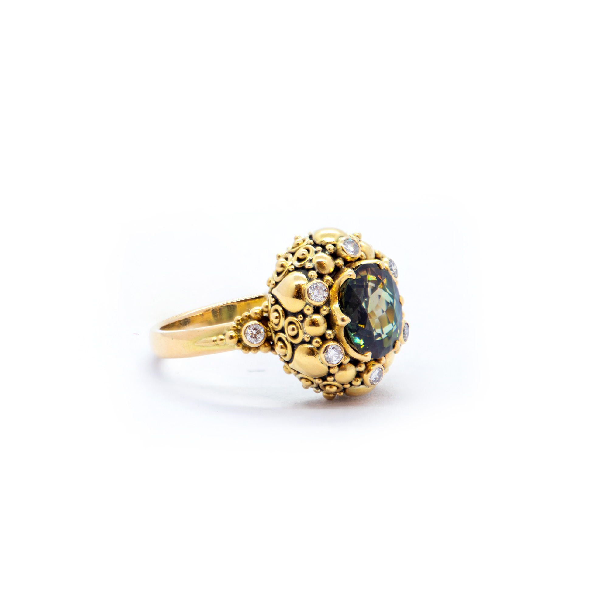 Green Tourmaline Seaflower ring with Diamonds-SB57