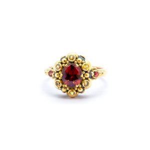 Garnet Seaflower ring with yellow and orange sapphires -SU103