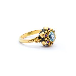Blue Topaz seaflower ring with amethysts- SU104