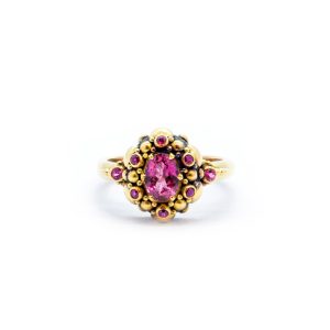 Pink Tourmaline Seaflower ring with Rubies- SU105