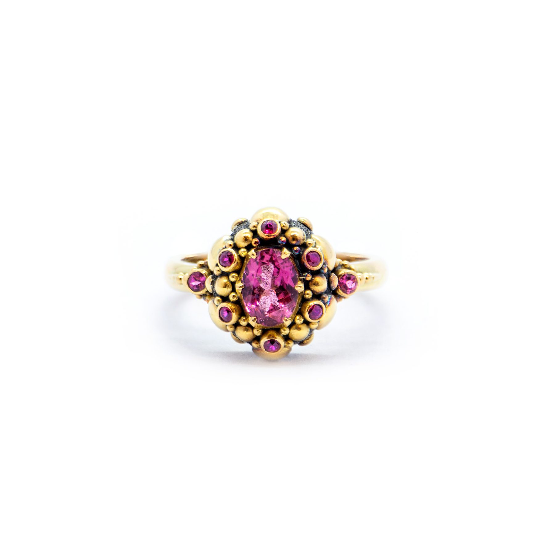 Pink Tourmaline Seaflower ring with Rubies- SU105