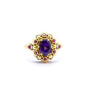 Amethyst Seaflower ring with Rubies and pink Tourmalines -SU106
