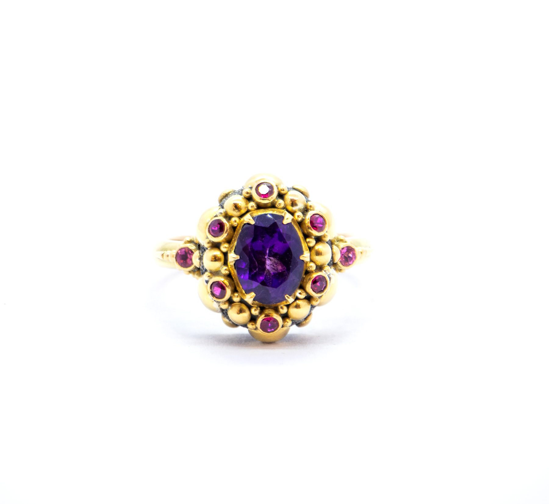 Amethyst Seaflower ring with Rubies and pink Tourmalines -SU106