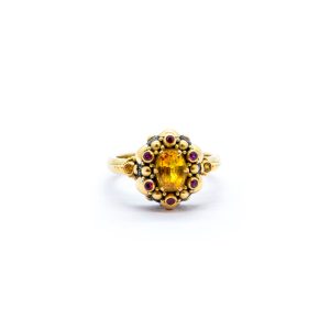 Yellow Sapphire Seaflower ring with Rubies-SU108