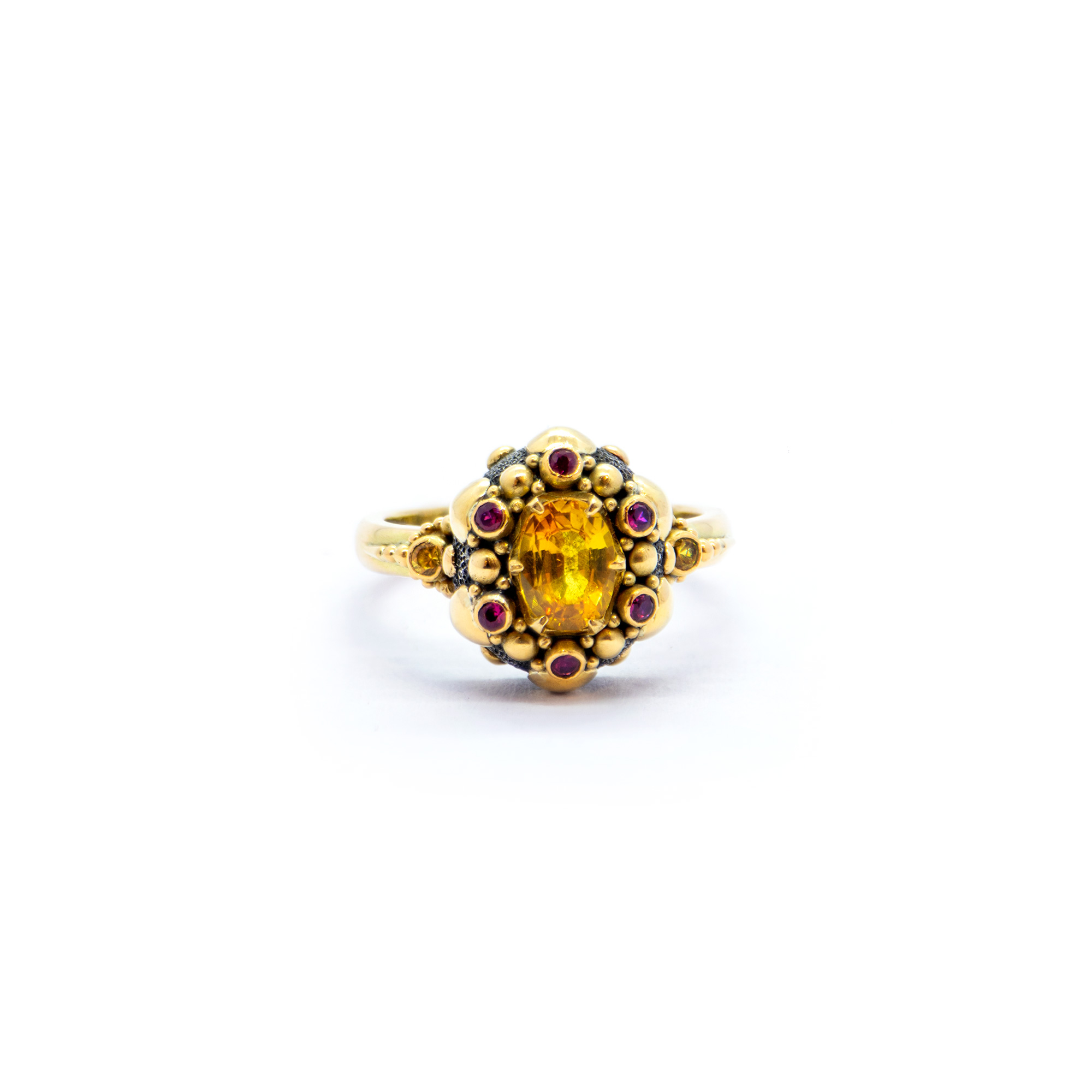 Yellow Sapphire Seaflower ring with Rubies-SU108