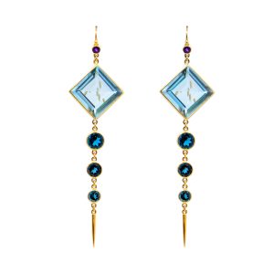 Blue Topaz Luxor earrings with London Blue Topaz and Amethyst set in Gold-BN194