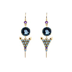 Blue topaz Agni earrings with aquamarines set in 22ct gold BN245