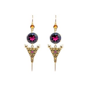 Garnet Agni earrings with Citrines ans Yellow sapphire set in 22ct Gold  -BN246
