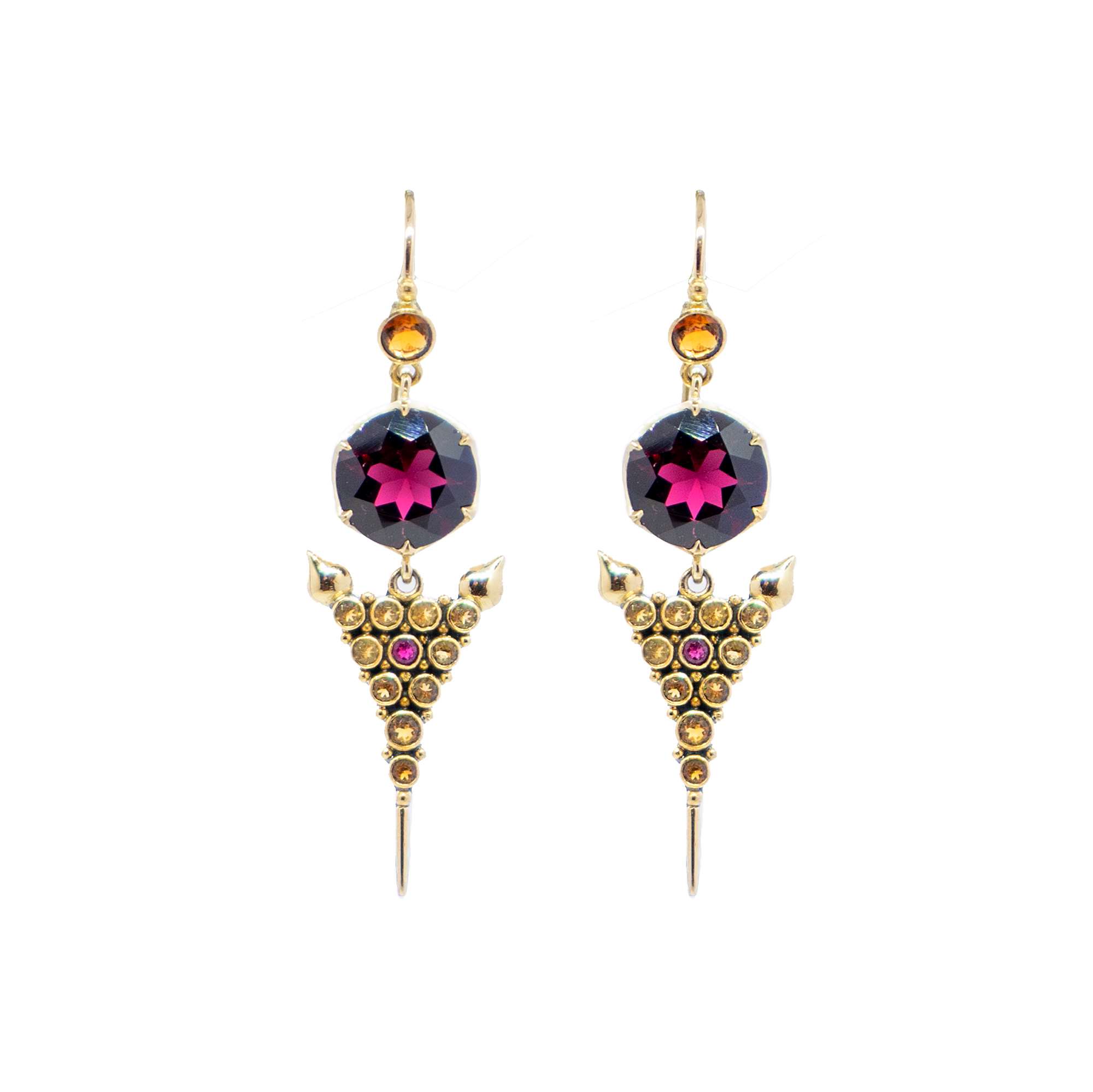 Garnet Agni earrings with Citrines ans Yellow sapphire set in 22ct Gold  -BN246