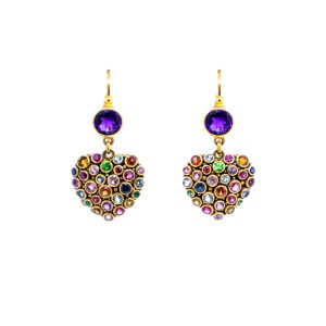 Amethyst with multi stones Heart earrings set in Gold-Bn43