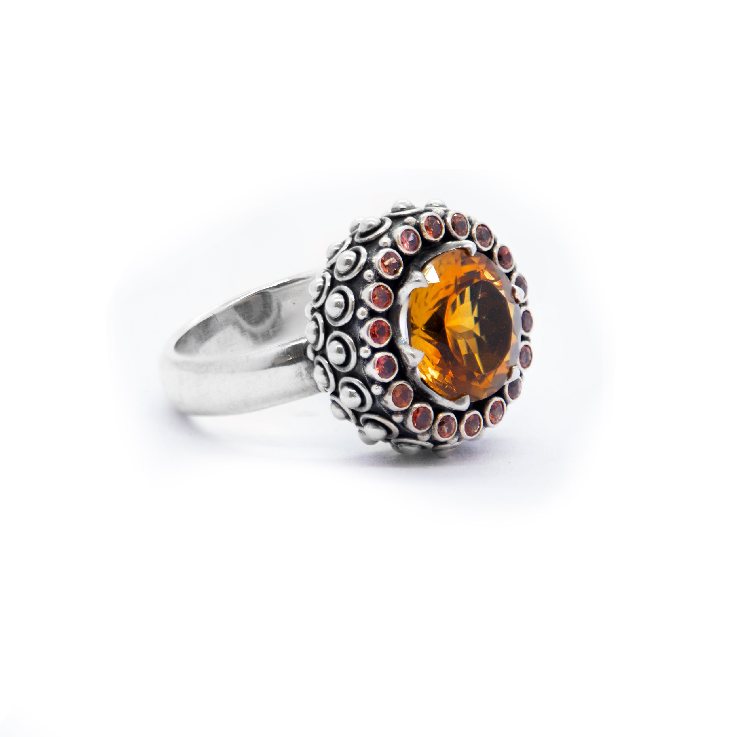 Citrine Chalice ring with orange sapphires, Sterling Silver-Bn173