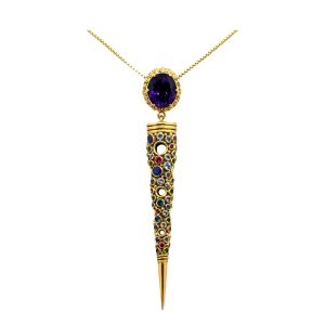 Multi gemstones Cone pendant with amethyst- BN185