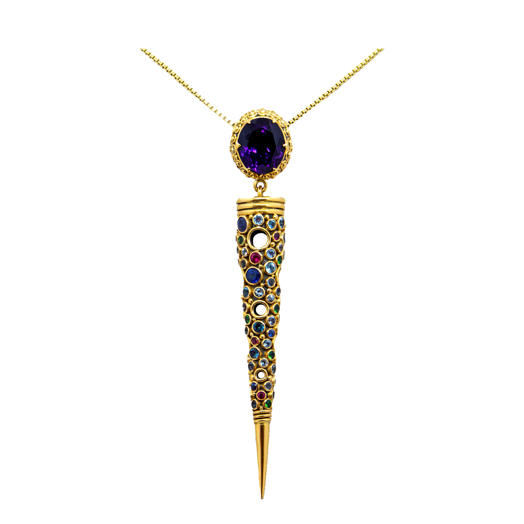 Multi gemstones Cone pendant with amethyst- BN185