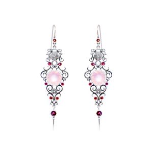 Rosequartz Jali earring with Tourmalines and Sapphires set in silver -Bn200