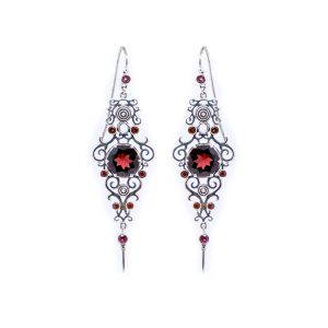 Garnet Jali earrings with Tourmalines and Sapphires set in Silver -Bn202
