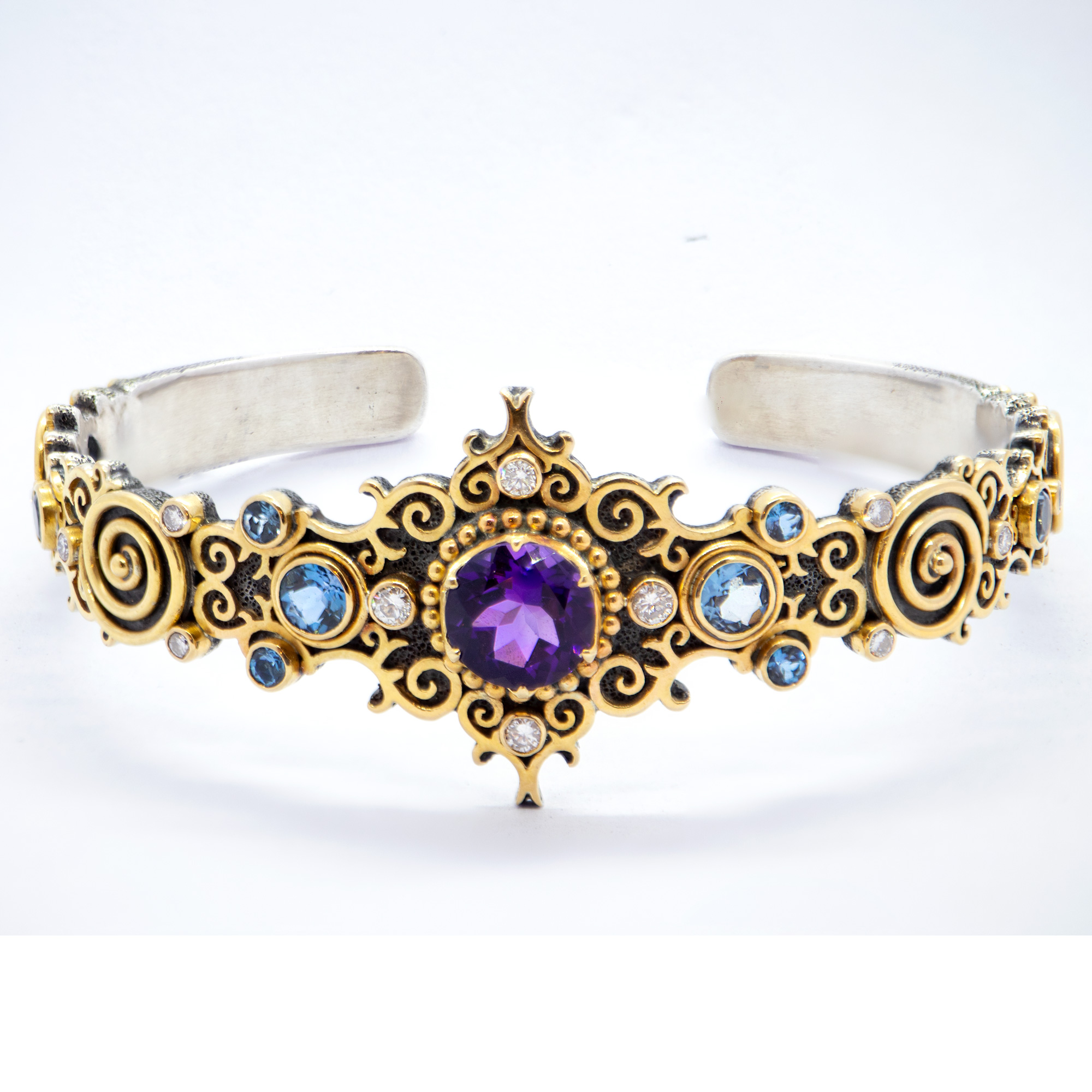 Amethyst Jali bangle with Diamonds and aquamarines -Bn205