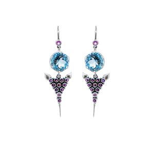 Blue Topaz Agni earrings with Rodalite Garnets set in silver- Bn208