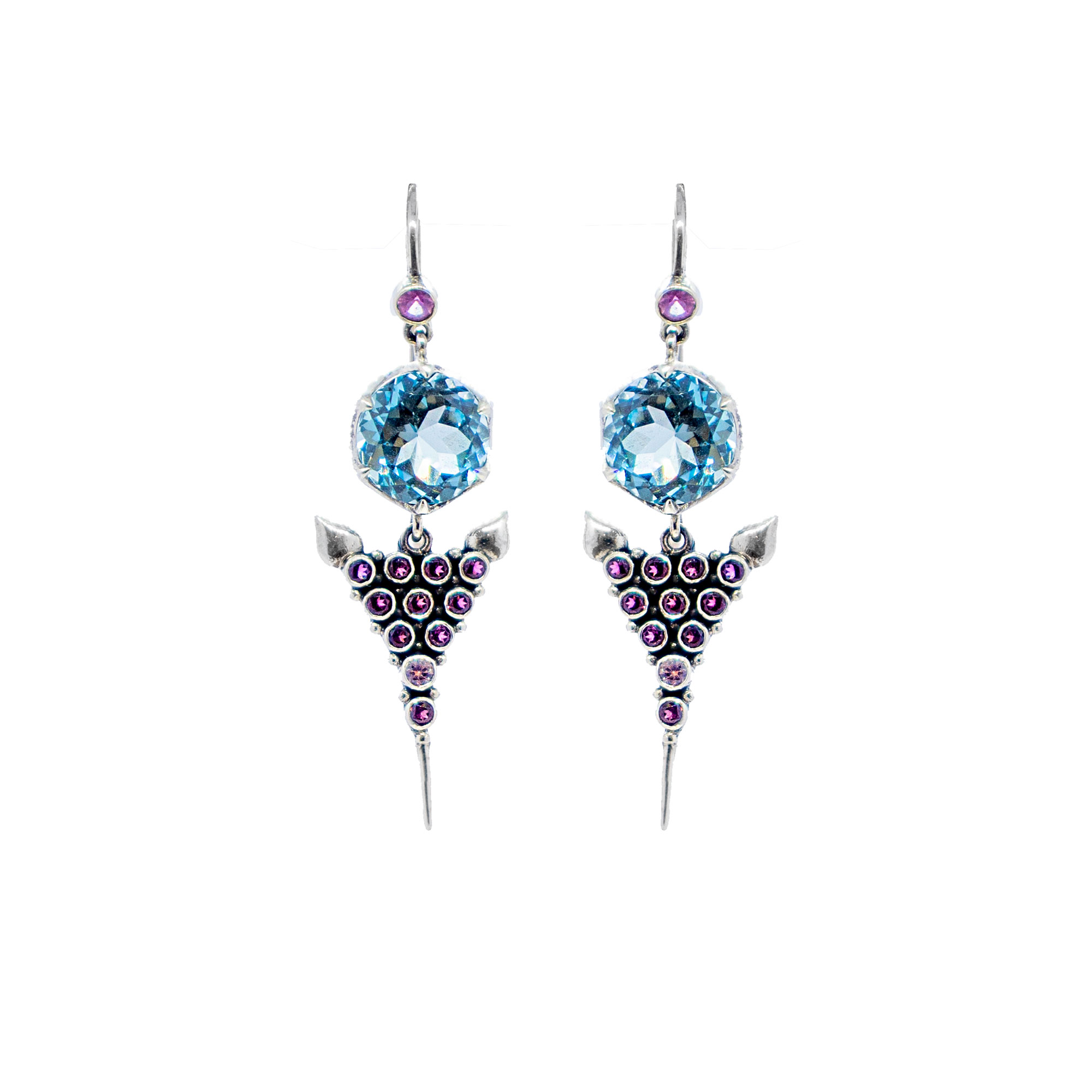 Blue Topaz Agni earrings with Rodalite Garnets set in silver- Bn208