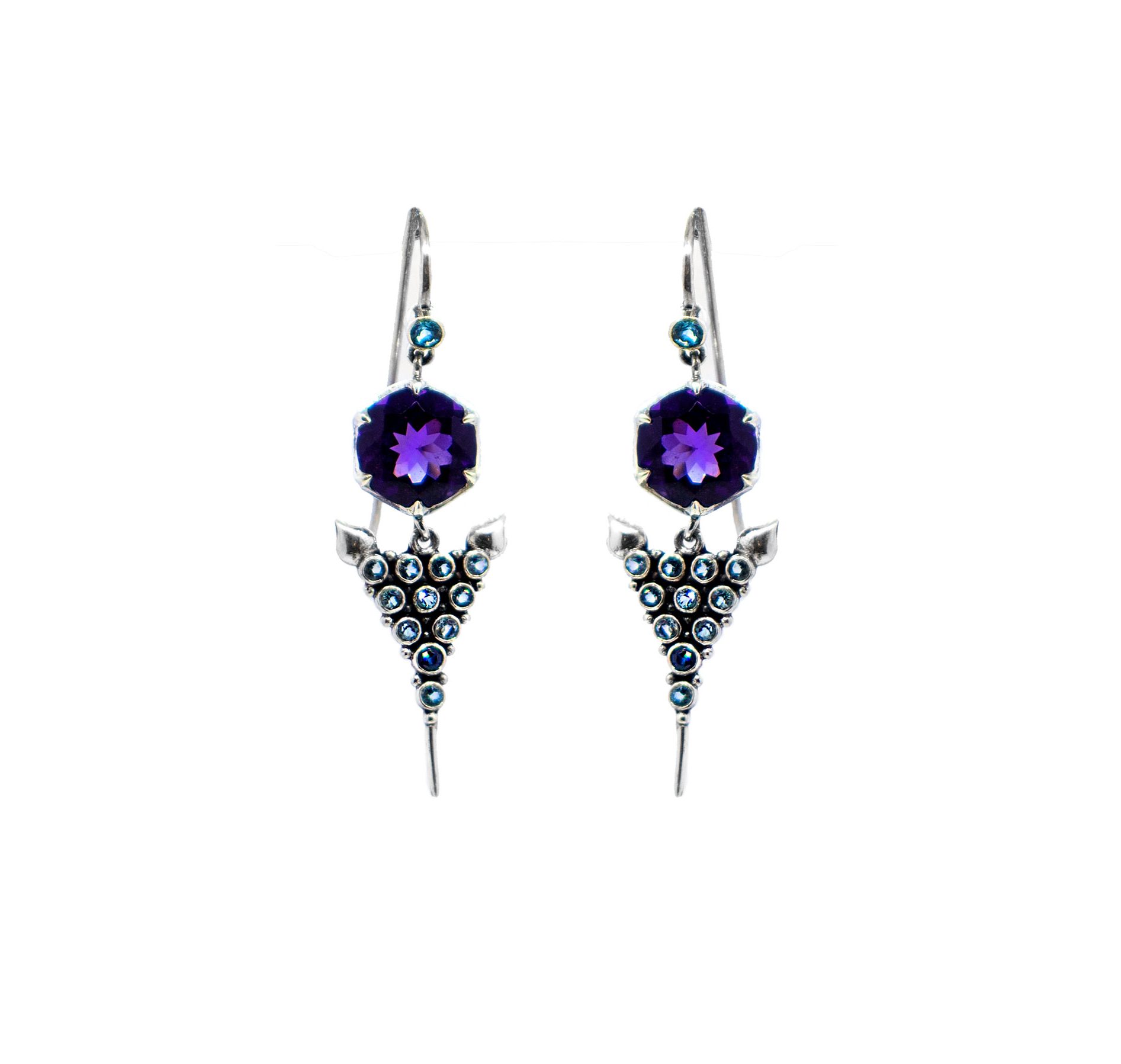 Amethyst Agni earrings with Blue Topaz set in Silver- Bn210