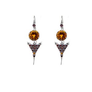 Citrine Agni earring with garnets set in Silver -Bn211