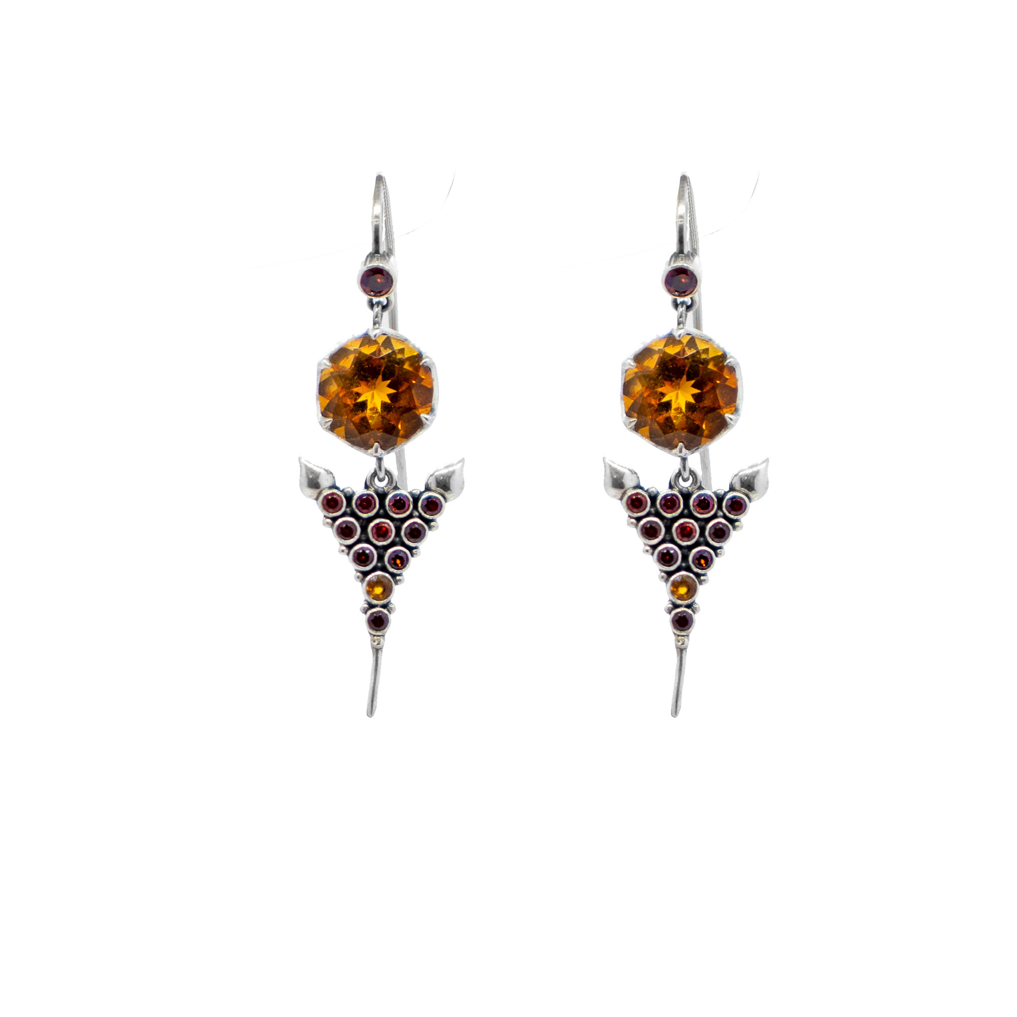 Citrine Agni earring with garnets set in Silver -Bn211