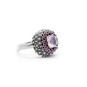 Rosequartz Mystic ring with Rubies, Sterling silver -Bn225