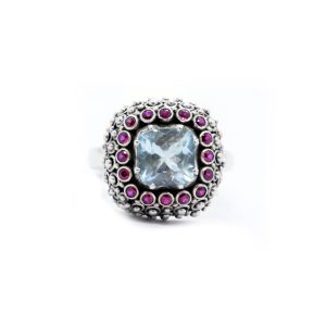 Blue topaz Mystic ring with Rubies, Sterling Silver-Bn227