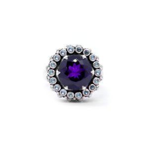 Amethyst Chalice ring with Blue Topaz, Sterling Silver -Bn229