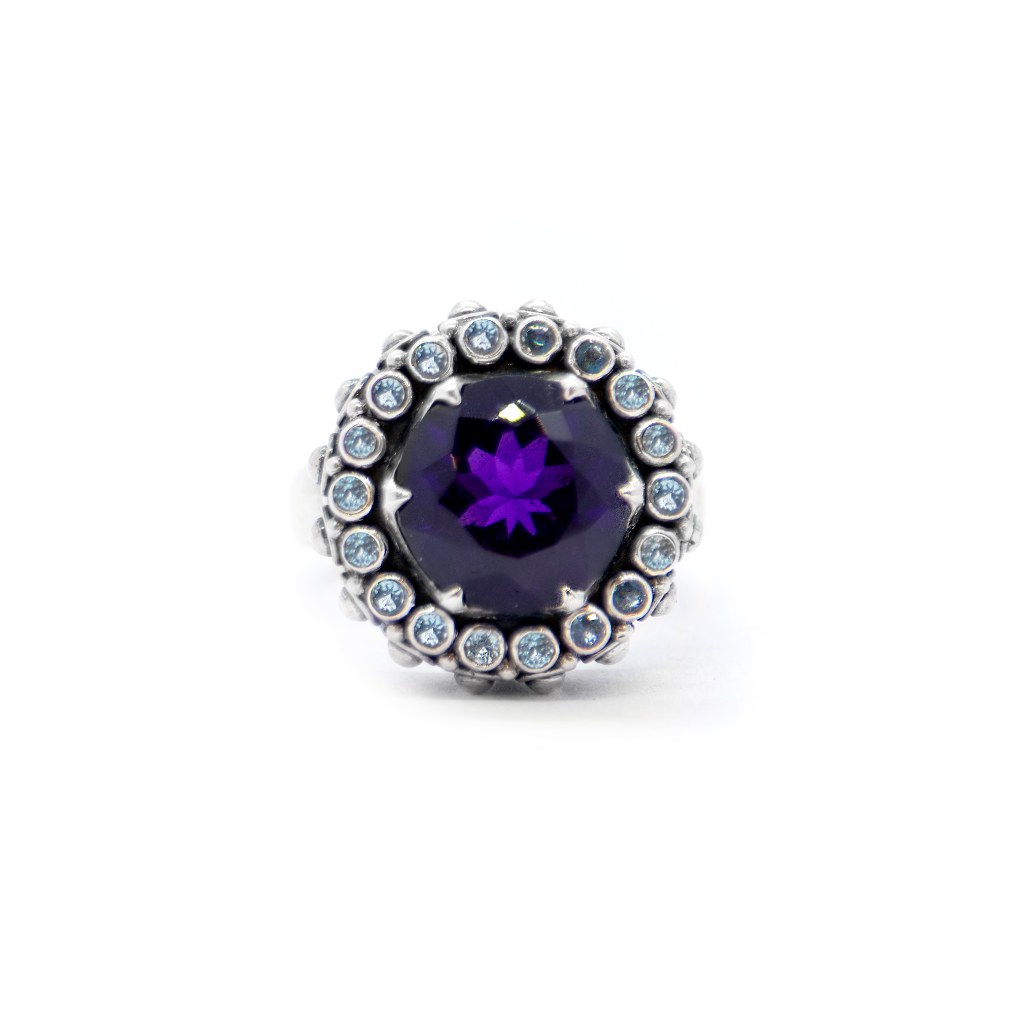 Amethyst Chalice ring with Blue Topaz, Sterling Silver -Bn229