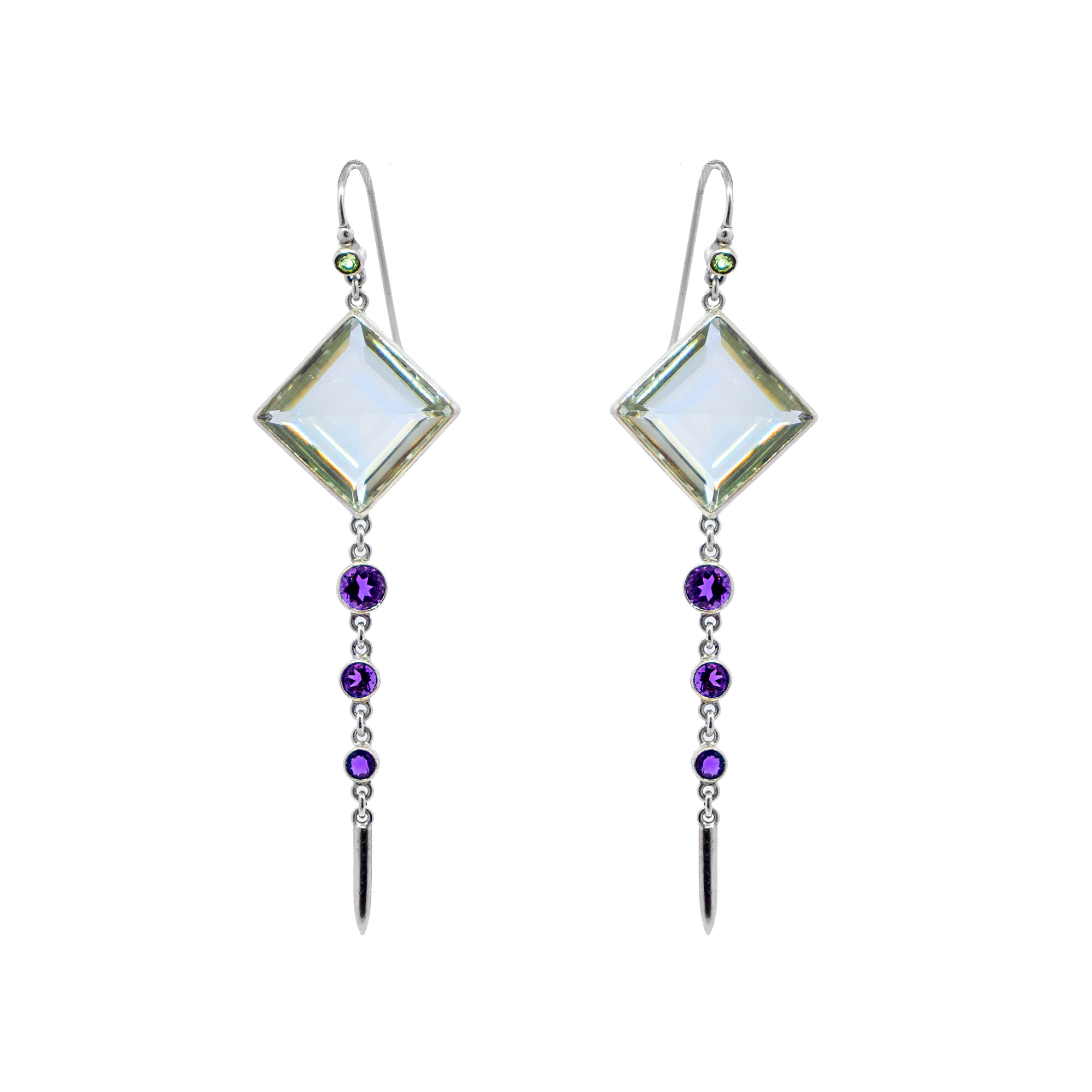Green Amethyst Luxor earrings with amethysts , sterling silver -Su110
