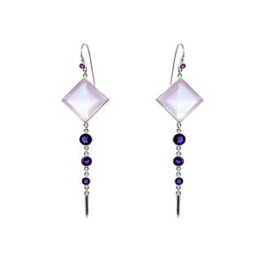 Luxor Earrings. Rosequartz with Amethysts, sterling silver -Su112