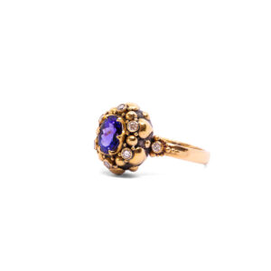 Tanzanite Seaflower Ring with Diamonds-BN294