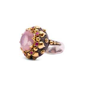 Rosequartz Boudoir ring with Rubies-BN303