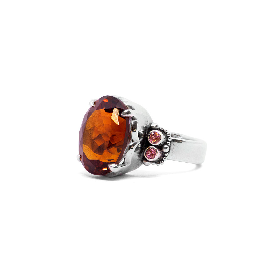 Madiera Citrine Wave ring with Pink Tourmalines-BN281