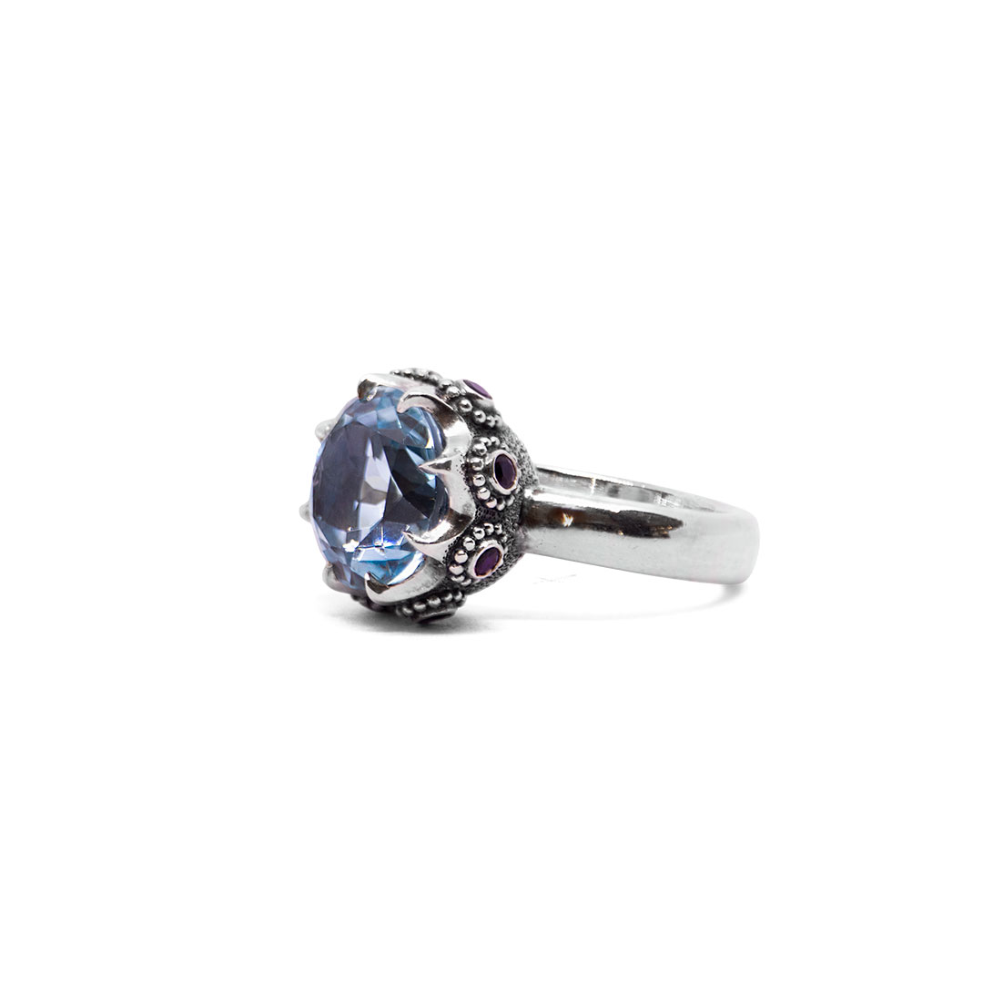 Blue Topaz Tura ring with Amethysts-BN321