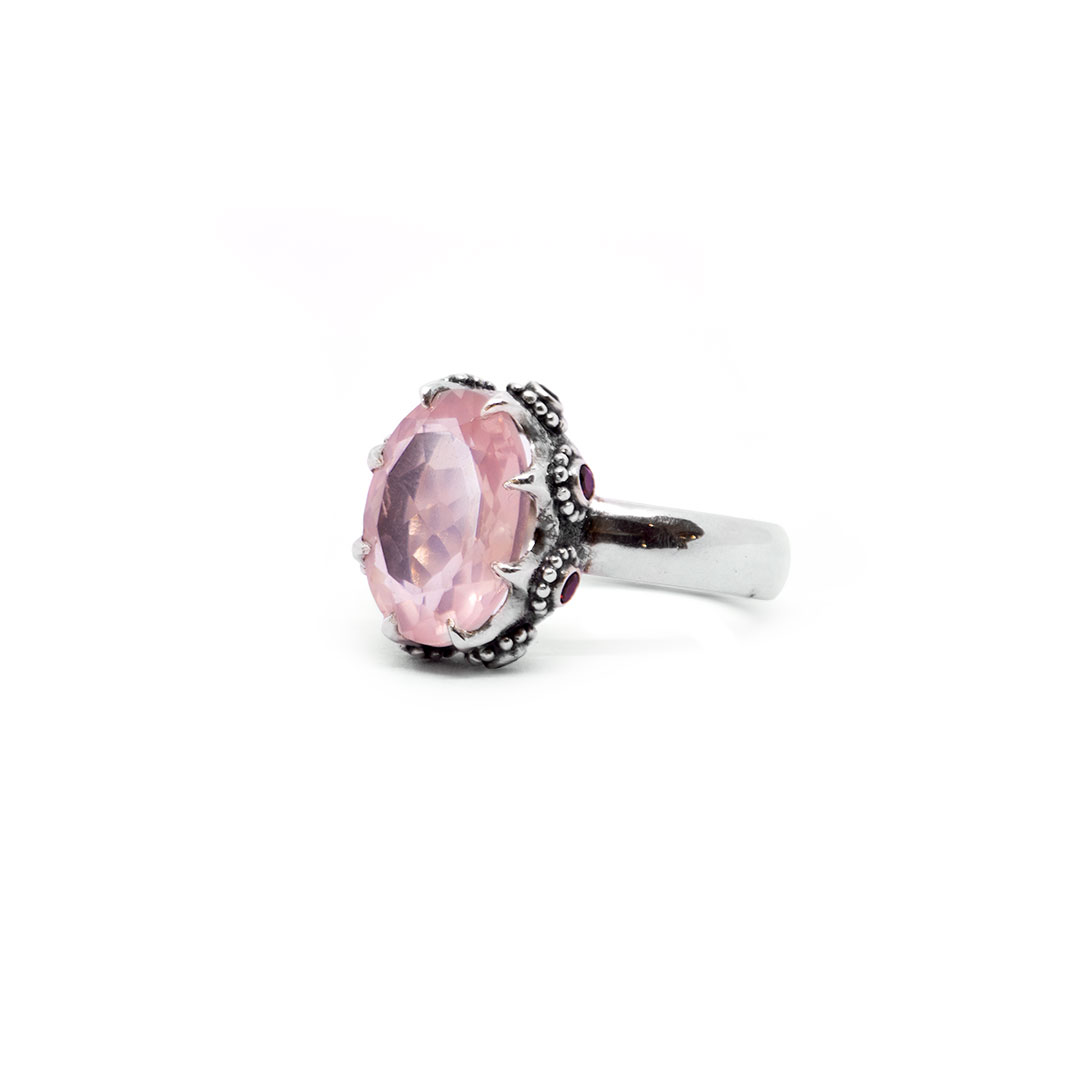 Rosequartz Tura ring with Garnet-BN324