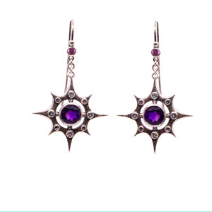 Amethyst Star earrings with Blue Topaz and Pink Sapphires-BN75