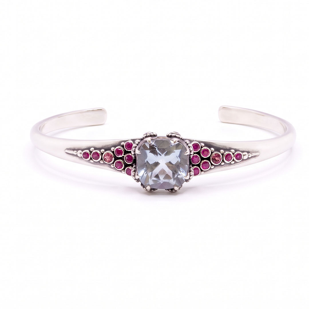 Blue Topaz Tura bangle with Rubies and Pink Tourmalines-KM180