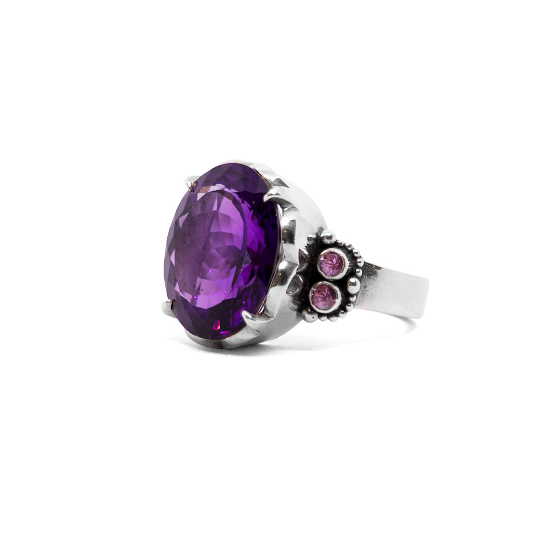 Amethyst Wave ring with Pink Tourmalines-SU181